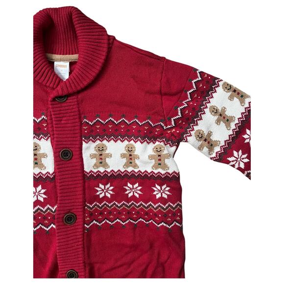 NEW Gymboree Red Fairisle Cardigan Sweater with Gingerbread Men Cotton Boy's 12 - Picture 2 of 6